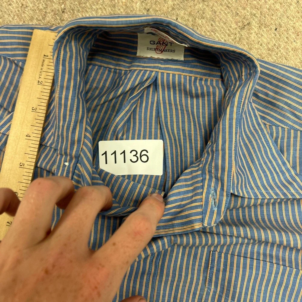 Vintage Gant Button Up Shirt Mens Large Blue 1960s Striped - Picture 10 of 10